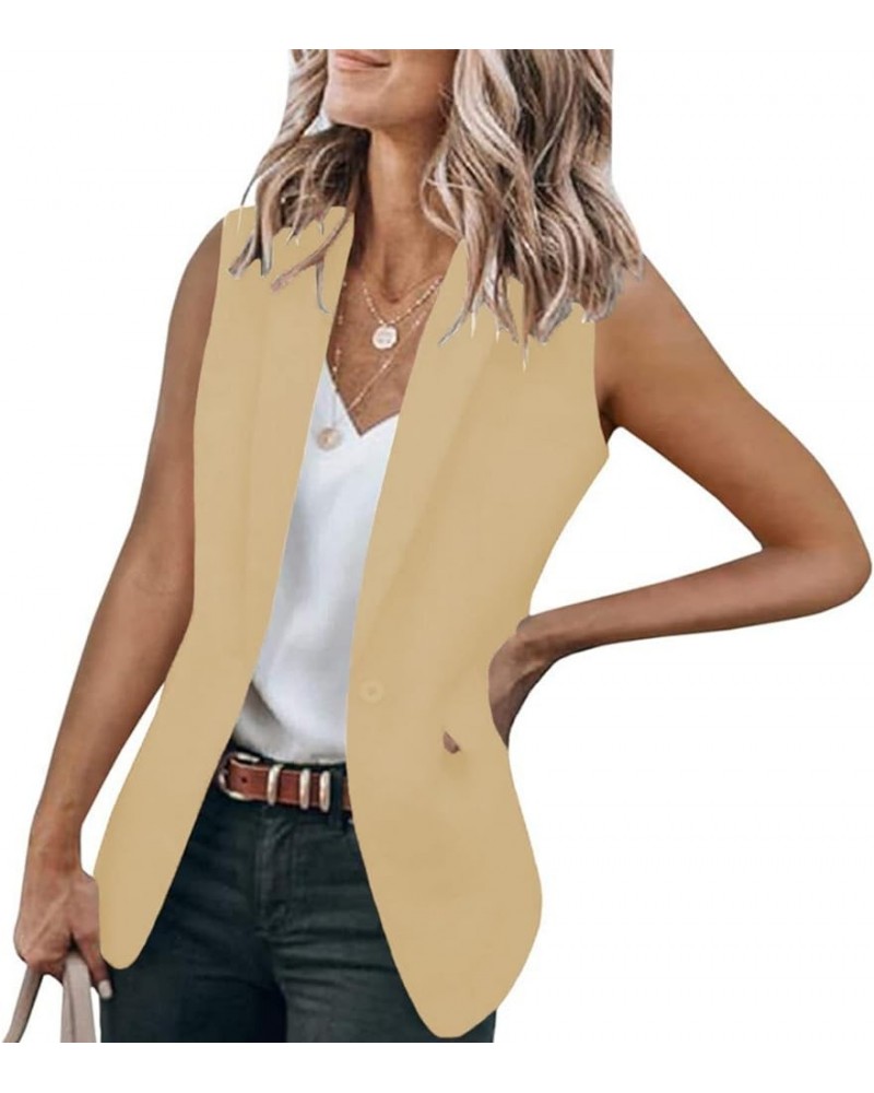 Womens Casual Blazer Short Sleeve/Sleeveless Lapel Blazer Jackets Front Open Cardigan Work Suit Button Business Jackets B Bei...