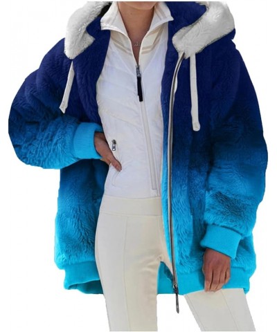 2023 Coats for Women Fuzzy Zip Up Hoodies Color Block Sweaters Sherpa Jackets Winter Warm Outwear with Pockets 06-blue $11.66...