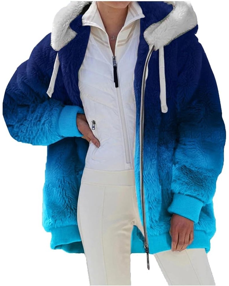 2023 Coats for Women Fuzzy Zip Up Hoodies Color Block Sweaters Sherpa Jackets Winter Warm Outwear with Pockets 06-blue $11.66...