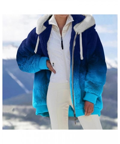 2023 Coats for Women Fuzzy Zip Up Hoodies Color Block Sweaters Sherpa Jackets Winter Warm Outwear with Pockets 06-blue $11.66...