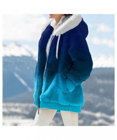 2023 Coats for Women Fuzzy Zip Up Hoodies Color Block Sweaters Sherpa Jackets Winter Warm Outwear with Pockets 06-blue $11.66...