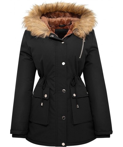 Womens Winter Water-reprllent Coat Thicken Puffer Jacket Warm Fleece Lined Parka With Fur Hood Coat Black $33.19 Jackets