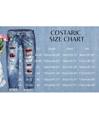 Ripped Boyfriend Jeans for Women Plaid Patch Distressed Denim Jean Pants Stretch Skinny Denim Jeans with Hole 11-sequin Leopa...