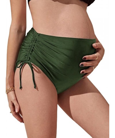 Women's Maternity Swimsuit Bottom Ruched Drawstring Side High Waist Bikini Briefs Panty Dark Green $10.50 Swimsuits