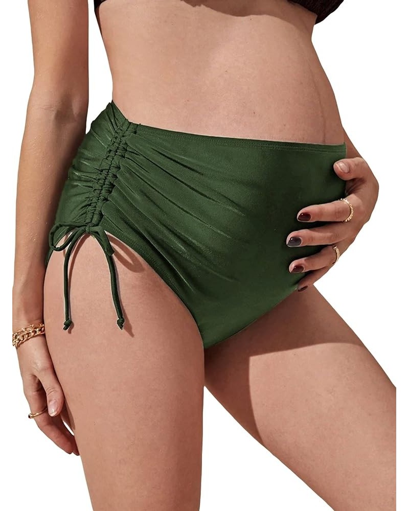 Women's Maternity Swimsuit Bottom Ruched Drawstring Side High Waist Bikini Briefs Panty Dark Green $10.50 Swimsuits