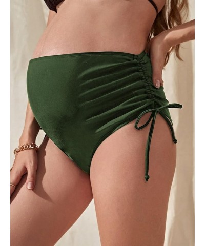 Women's Maternity Swimsuit Bottom Ruched Drawstring Side High Waist Bikini Briefs Panty Dark Green $10.50 Swimsuits