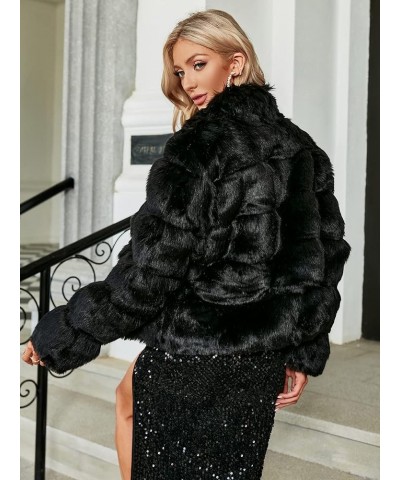 Simplee Women Luxury Winter Warm Fluffy Faux Fur Short Coat Jacket Parka Outwear 3 Black $38.24 Coats