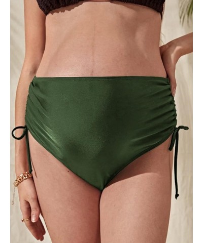 Women's Maternity Swimsuit Bottom Ruched Drawstring Side High Waist Bikini Briefs Panty Dark Green $10.50 Swimsuits