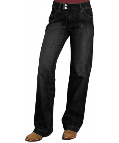 Straight Leg Jeans for Women Ripped Raw Hem Mid Waisted Bootcut Jeans Without Belts Black Grey $28.20 Jeans