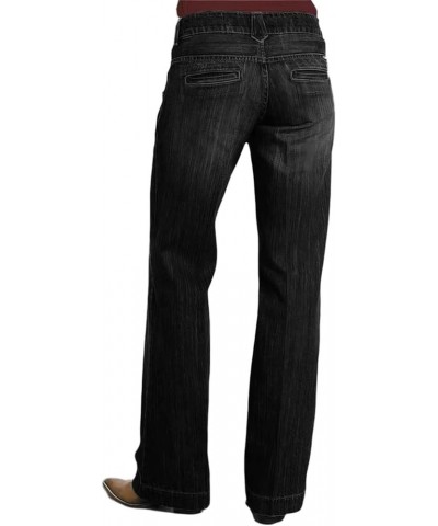 Straight Leg Jeans for Women Ripped Raw Hem Mid Waisted Bootcut Jeans Without Belts Black Grey $28.20 Jeans