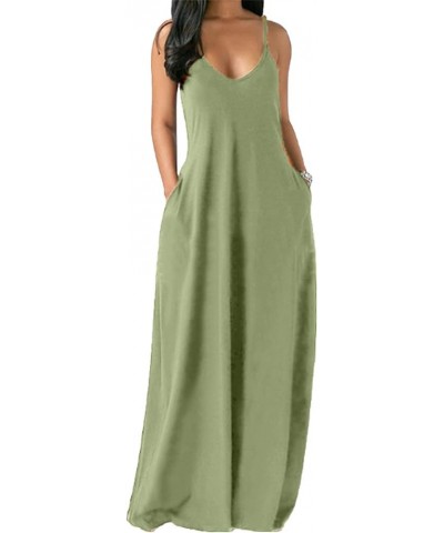 Womens Casual Spaghetti Strap V Neck Plus Size Loose Pockets Long Maxi Dress Cami Dress A Green $18.42 Dresses