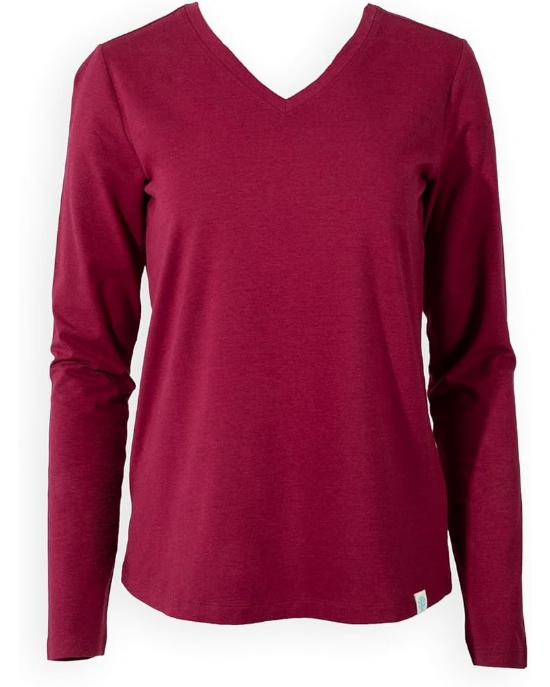 UPF 50+ Women's Morada Everyday Long Sleeve Deep V-Neck T-Shirt - Sun Protective Red Crush $25.00 T-Shirts