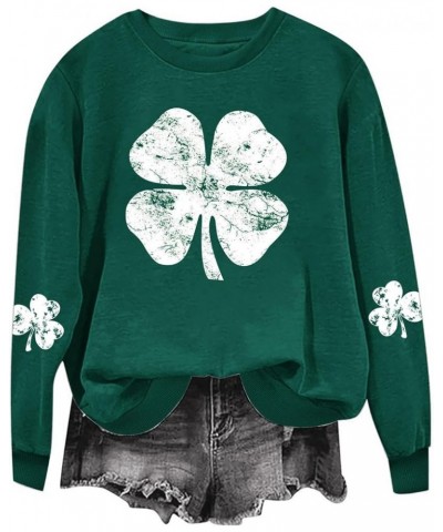 St Patricks Day Shirt Women Shamrock Print Sweatshirt Crewneck Lucky Irish Clover Pullover Tops Cute Casual Clothes 02green S...