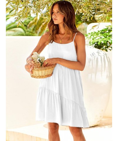 Women's Summer Casual Dress Adjustable Spaghetti Strap Beach Cover Up Tank Mini Dresses White $13.49 Swimsuits