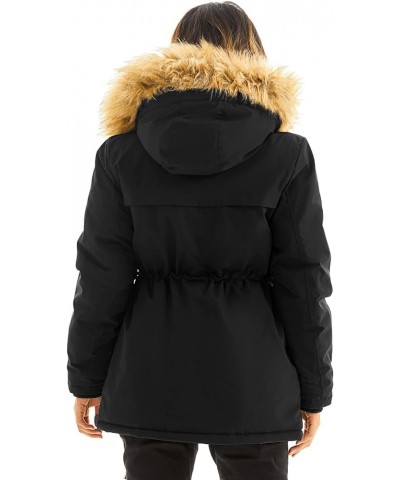 Womens Winter Water-reprllent Coat Thicken Puffer Jacket Warm Fleece Lined Parka With Fur Hood Coat Black $33.19 Jackets