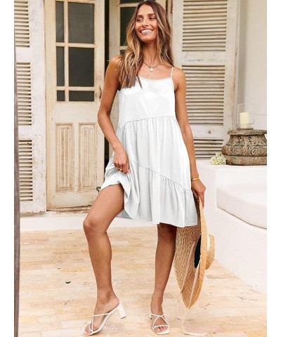 Women's Summer Casual Dress Adjustable Spaghetti Strap Beach Cover Up Tank Mini Dresses White $13.49 Swimsuits