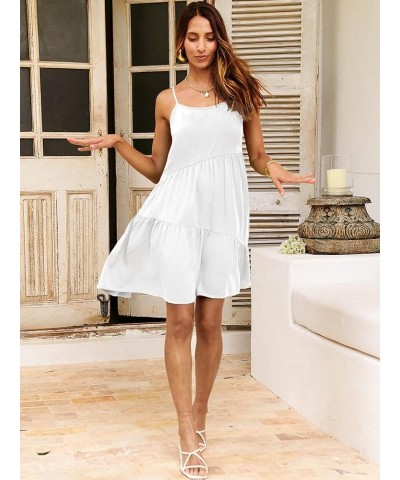 Women's Summer Casual Dress Adjustable Spaghetti Strap Beach Cover Up Tank Mini Dresses White $13.49 Swimsuits