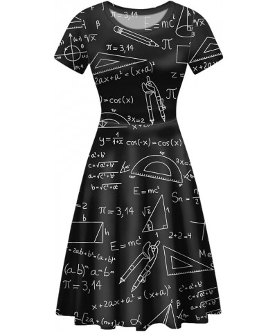 Women Puffy Swing Elegant Party Midi Dresses Short Sleeve Round Neck A-Line Dress Math Formula $14.95 Dresses