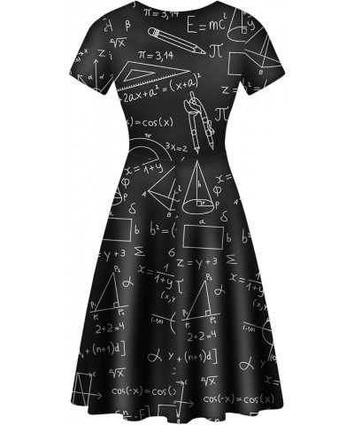 Women Puffy Swing Elegant Party Midi Dresses Short Sleeve Round Neck A-Line Dress Math Formula $14.95 Dresses