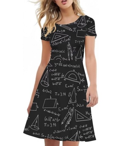 Women Puffy Swing Elegant Party Midi Dresses Short Sleeve Round Neck A-Line Dress Math Formula $14.95 Dresses