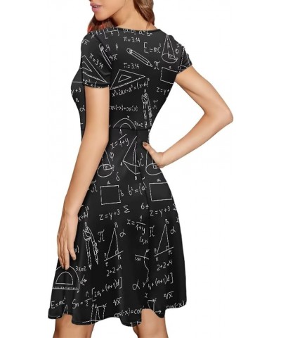 Women Puffy Swing Elegant Party Midi Dresses Short Sleeve Round Neck A-Line Dress Math Formula $14.95 Dresses