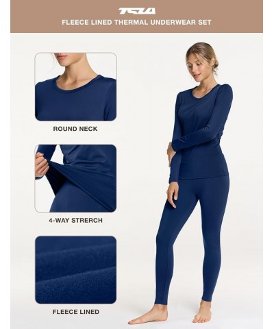 Women's Thermal Underwear Set, Soft Fleece Lined Long Johns, Winter Warm Base Layer Top & Bottom Fleece Set Navy $19.46 Under...