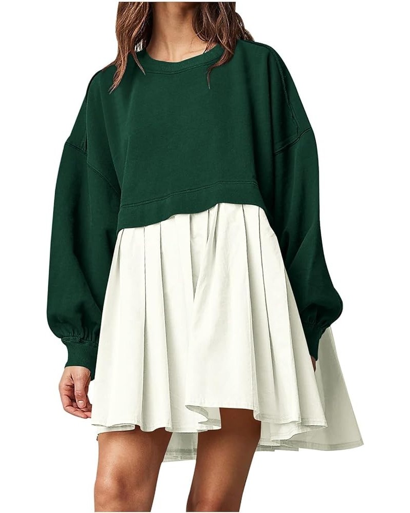 Women Oversized Sweatshirt Dress 2023 Fall Fashion Patchwork Crewneck Long Sleeve Pullover Sweatshirt Flowy Mini Dress D Gree...