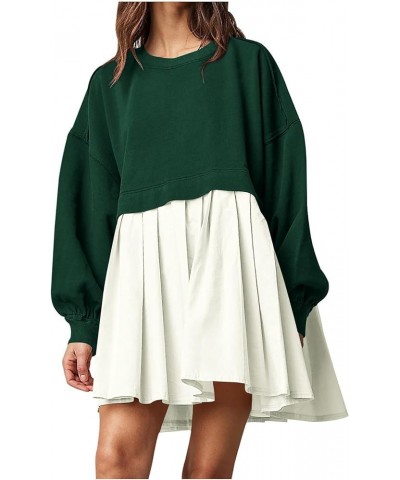 Women Oversized Sweatshirt Dress 2023 Fall Fashion Patchwork Crewneck Long Sleeve Pullover Sweatshirt Flowy Mini Dress D Gree...