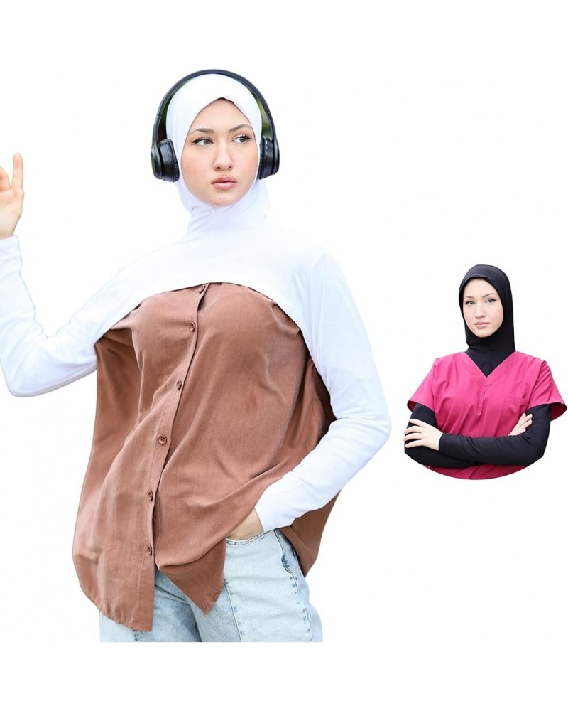 Hijab With Shrug-Arm Sleeve With Hijab-Hijab&Armsleeve|Shrugs For Women-Arm Sleeve|Arm Sleeves For Women White $11.79 Sweaters