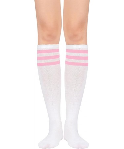 Knee High Socks for Women Stripe Tube Socks St Patricks Day Socks Mardi Gras Socks 1 Pack Pink Stripes White $7.55 Activewear