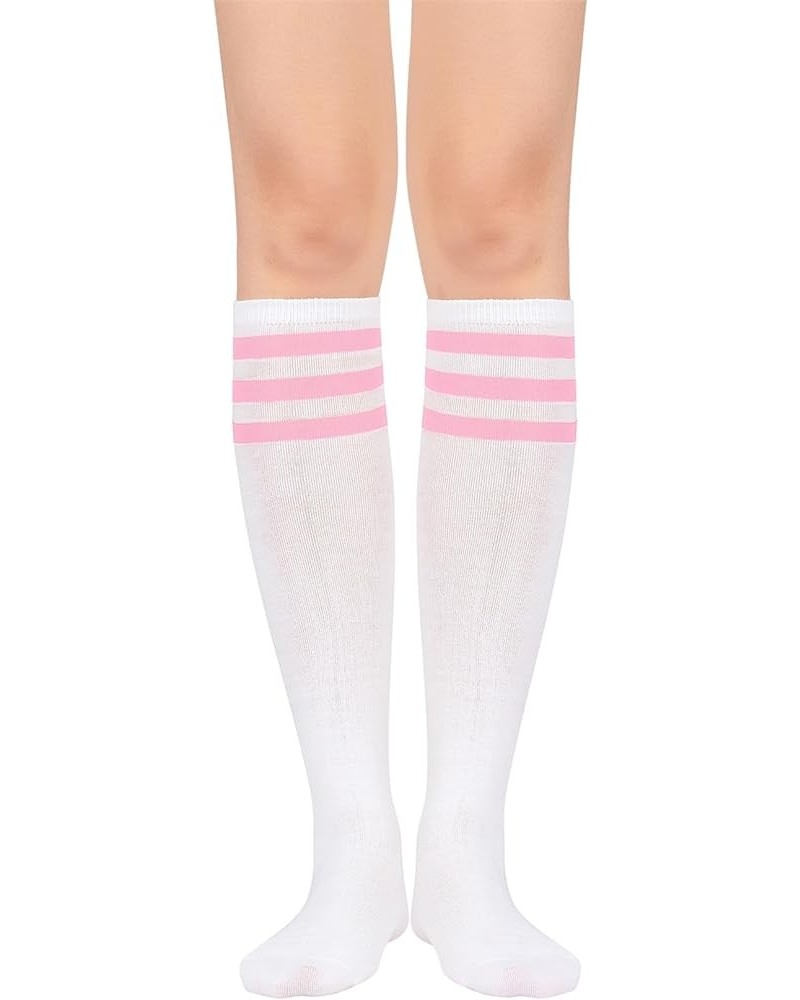 Knee High Socks for Women Stripe Tube Socks St Patricks Day Socks Mardi Gras Socks 1 Pack Pink Stripes White $7.55 Activewear