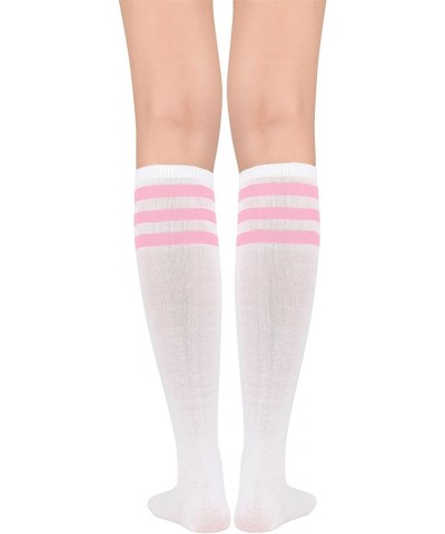 Knee High Socks for Women Stripe Tube Socks St Patricks Day Socks Mardi Gras Socks 1 Pack Pink Stripes White $7.55 Activewear