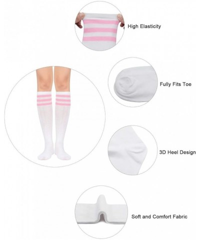 Knee High Socks for Women Stripe Tube Socks St Patricks Day Socks Mardi Gras Socks 1 Pack Pink Stripes White $7.55 Activewear