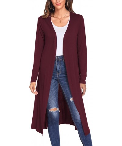 Women Plus Size Long Open Front Drape Maxi Cardigan Lightweight Duster Long Sleeve Cardigan Fall (S-4XL) Wine Red With Pocket...