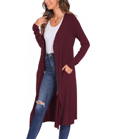 Women Plus Size Long Open Front Drape Maxi Cardigan Lightweight Duster Long Sleeve Cardigan Fall (S-4XL) Wine Red With Pocket...