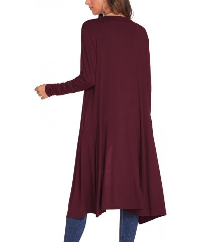 Women Plus Size Long Open Front Drape Maxi Cardigan Lightweight Duster Long Sleeve Cardigan Fall (S-4XL) Wine Red With Pocket...