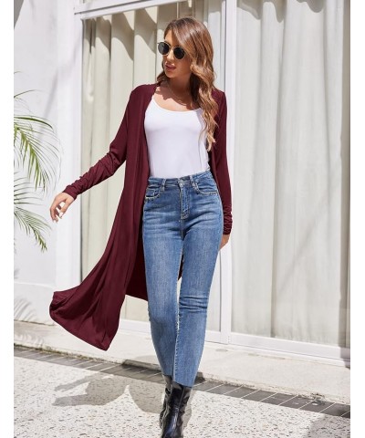 Women Plus Size Long Open Front Drape Maxi Cardigan Lightweight Duster Long Sleeve Cardigan Fall (S-4XL) Wine Red With Pocket...