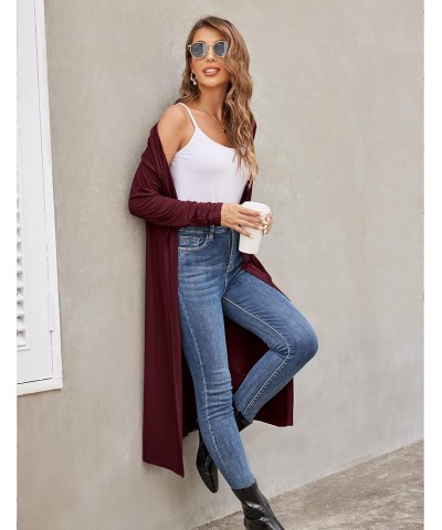 Women Plus Size Long Open Front Drape Maxi Cardigan Lightweight Duster Long Sleeve Cardigan Fall (S-4XL) Wine Red With Pocket...