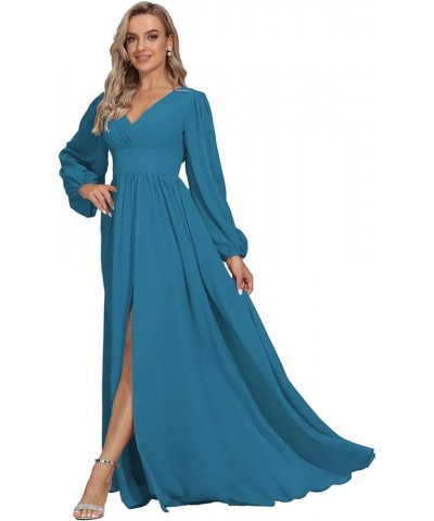 Long Sleeve Bridesmaid Dresses for Women Chiffon Empire Waist Wedding Guest Dresses Formal Evening Dress,R120 Blue $29.67 Dre...