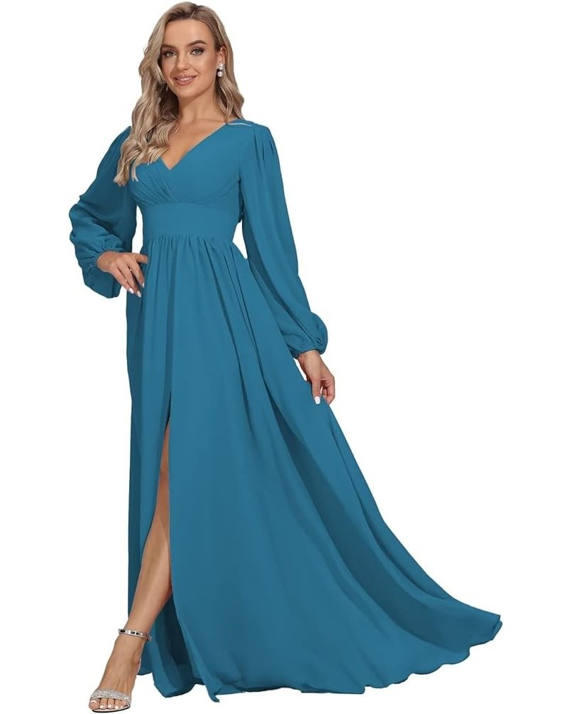 Long Sleeve Bridesmaid Dresses for Women Chiffon Empire Waist Wedding Guest Dresses Formal Evening Dress,R120 Blue $29.67 Dre...