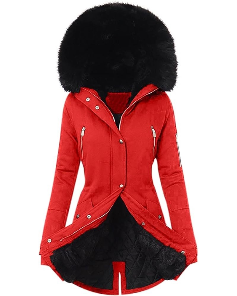 Womens Winter Coats Warm Thickened Sherpa Lined Jacket Hooded Outerwear Plus Size Puffer Parka Down Jackets Overcoat 17-red $...