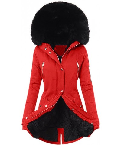 Womens Winter Coats Warm Thickened Sherpa Lined Jacket Hooded Outerwear Plus Size Puffer Parka Down Jackets Overcoat 17-red $...