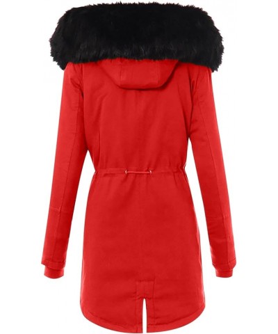 Womens Winter Coats Warm Thickened Sherpa Lined Jacket Hooded Outerwear Plus Size Puffer Parka Down Jackets Overcoat 17-red $...