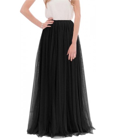 3 Layers Soft Tulle Skirt Maxi Long Bridal Wedding Skirts for Women Black $19.20 Skirts