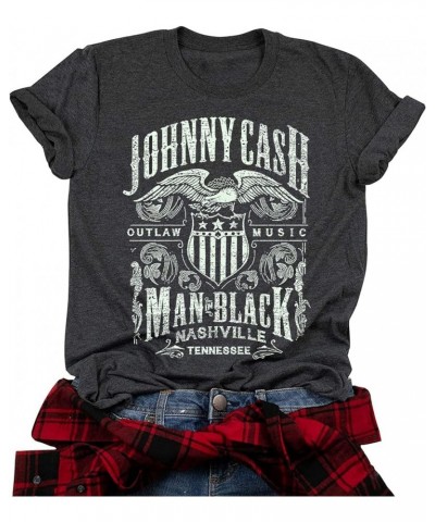 Cash Graphic Shirt Tees Women Vintage Country Music T-Shirt Casual Band Music Lovers Top Tee Gray $11.00 T-Shirts