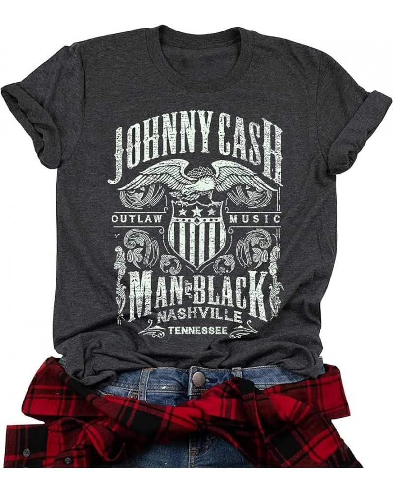 Cash Graphic Shirt Tees Women Vintage Country Music T-Shirt Casual Band Music Lovers Top Tee Gray $11.00 T-Shirts