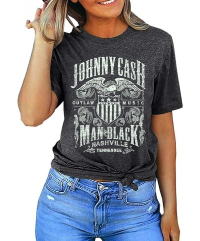 Cash Graphic Shirt Tees Women Vintage Country Music T-Shirt Casual Band Music Lovers Top Tee Gray $11.00 T-Shirts