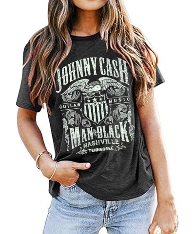 Cash Graphic Shirt Tees Women Vintage Country Music T-Shirt Casual Band Music Lovers Top Tee Gray $11.00 T-Shirts