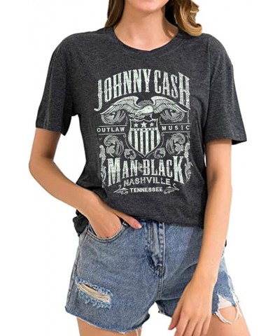 Cash Graphic Shirt Tees Women Vintage Country Music T-Shirt Casual Band Music Lovers Top Tee Gray $11.00 T-Shirts