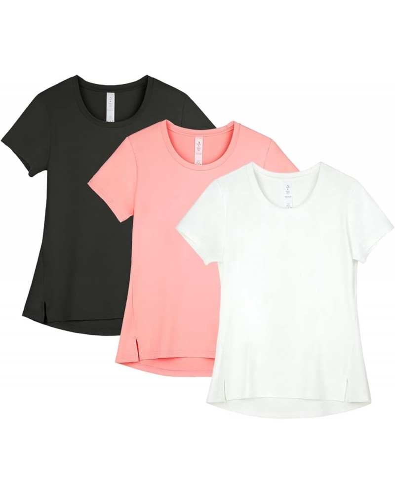 Women's Athletic Short Sleeve T-Shirts for Workout Running Yoga (Pack of 3) Black/Off White/Pale Pink $17.50 Activewear